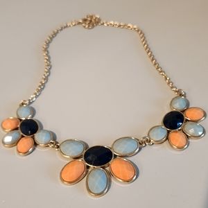 Vintage necklace floral plastic faux stones blue orange